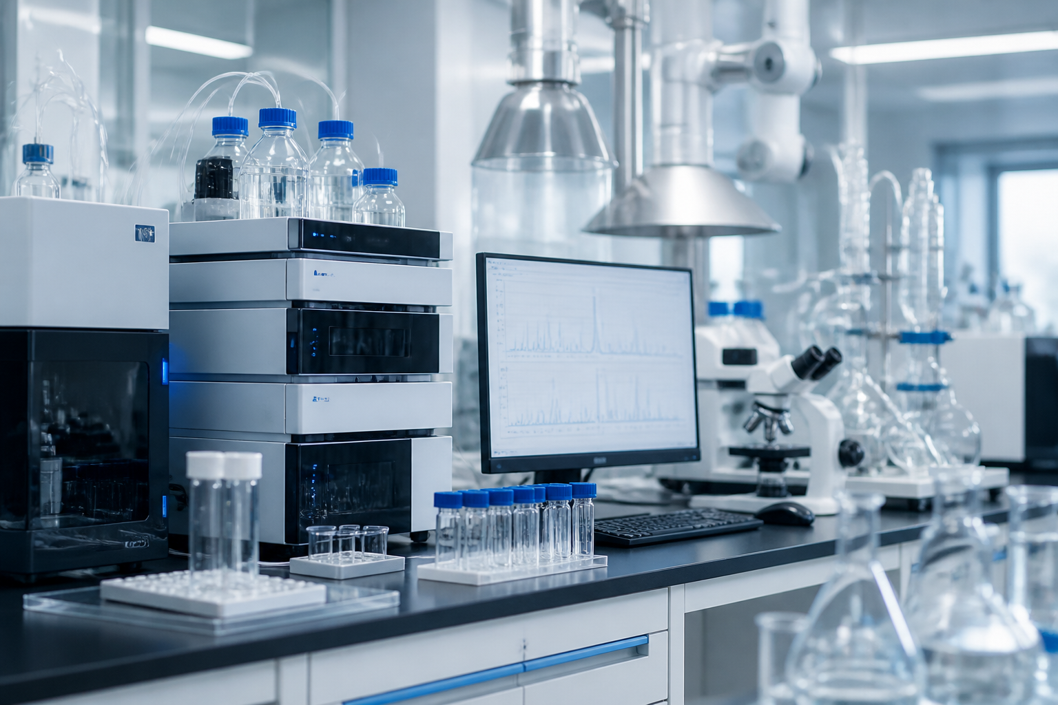 Analytical peptide laboratory with scientific instruments